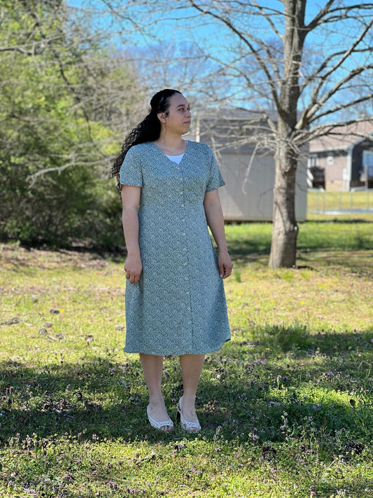 Ditsy Green Button Down Dress