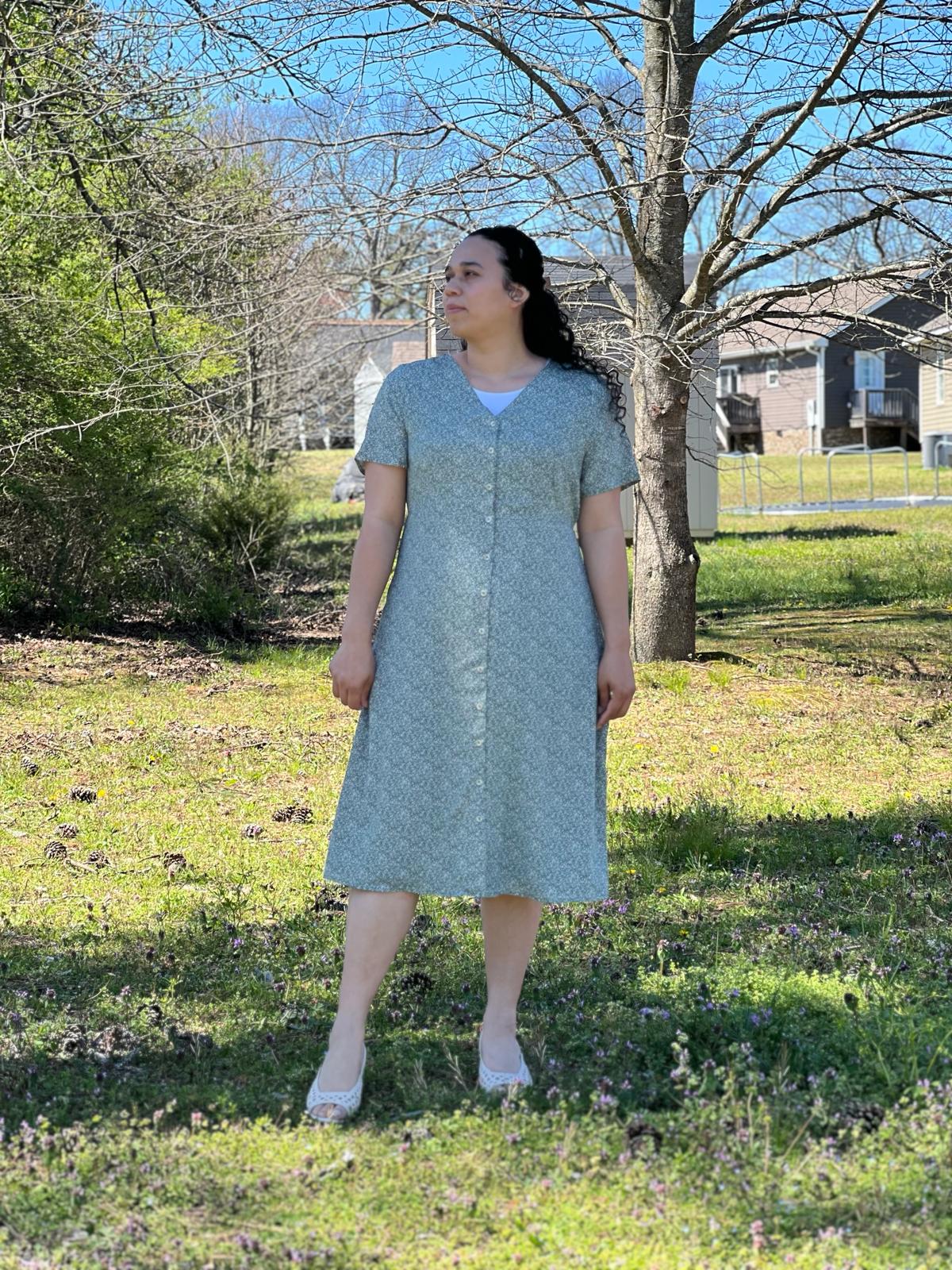 Ditsy Green Button Down Dress